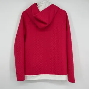 ANDTHEWHY Womens Pink Quilted Cable‎ Knit Hoodie Sweatshirt L Athleisure thumbnail 2