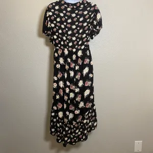 Black Babydoll Midi Dress Large Dark Feminine Romantic Casual Summer Cottagecore thumbnail 2