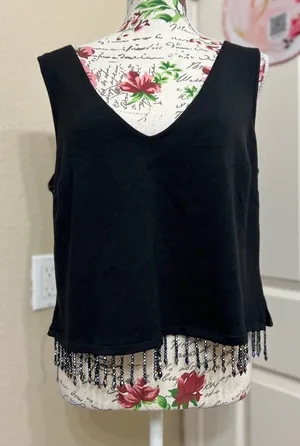 W5 black V-Neck sleeveless top with beaded thumbnail 1