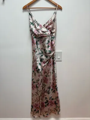 Baltic Born Annabel Satin Maxi Dress Sleeveless Floral Pink Green S thumbnail 5