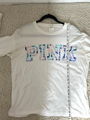 PINK Victoria's Secret White Tee with multi colored Logo thumbnail 4