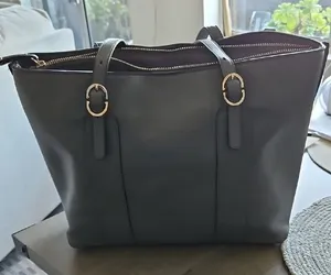 Alfani Classic Black Leather Tote Bag thumbnail 1