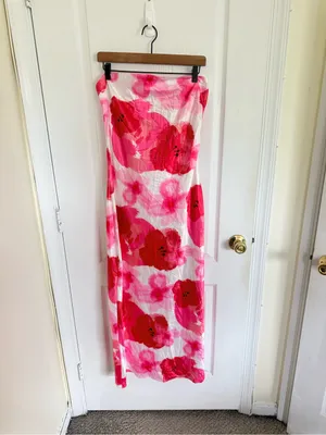Peppermayo Strapless Pink & Red Floral Midi Dress thumbnail 2