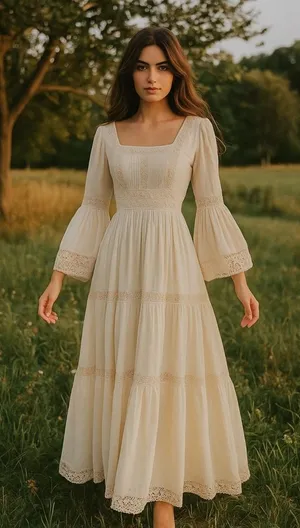 Victor Costa Mexican Wedding Dress Ivory Cotton Gauze & Lace Dress 1970 Size 0 thumbnail 1