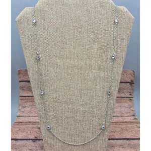 Ann Taylor Silver-Tone Long Chain Necklace With Clear Crystal Accents 36 Inches thumbnail 4