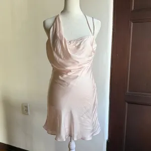 BARDOT Astrid Pink Satin Asymmetrical Fit & Flare Strappy Mini Slip Dress Small thumbnail 2