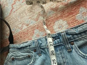 Abercrombie and Fitch light wash denim high rise midi skirt front slit 0P 25P thumbnail 5