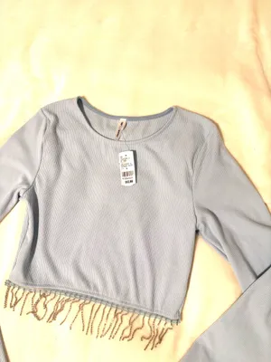 Light blue crop top with fringe Size L thumbnail 4