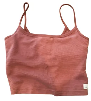 Vuori Women's Rib Crop Tank Top Mauve Pink Built-In Shelf Bra | Estimated Small thumbnail 1