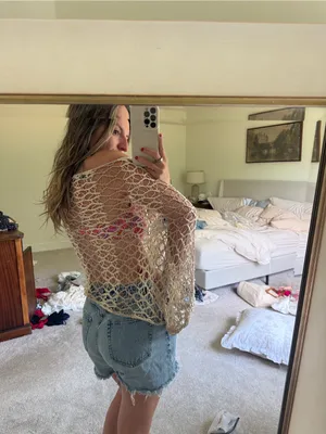 Zara Crochet Open-Knit Beach Cover-Up Sweater in Natural Beige thumbnail 2