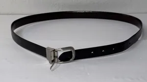 Belt Genuine Leather Dark Brown Silver Buckle Size M 37.5" Minimalist Western thumbnail 1