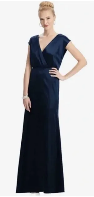 NWT Dessy Collection‎ Charmeuse Cap Sleeve Gown Dress in Midnight Blue thumbnail 1