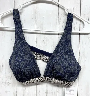New Athleta Swim Women Size XS Blue Cream Paisley‎ Aqualuxe Batik Bikini Top thumbnail 1