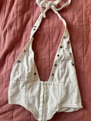 Shein Halter Tie Top White Size 4 thumbnail 2