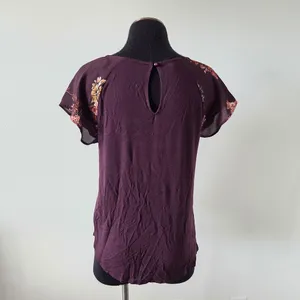 Maurices Purple Floral Short Sleeve Blouse Top Forest Fairy Goblincore Office M thumbnail 4