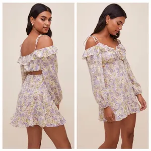 ASTR The Label Anastasia Cutout Mini Dress Small Ivory Lilac Floral Cottagecore thumbnail 17
