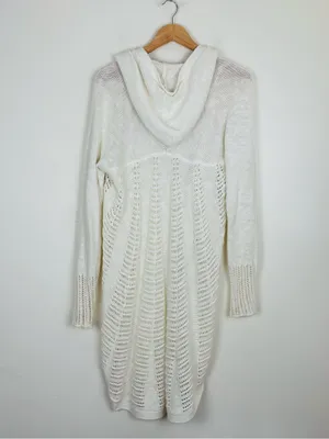 Anthropologie Moth long line cocoon open weave hooded cotton linen blend sweater thumbnail 5