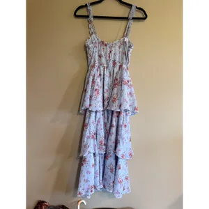 Mi Ami for Francescas Blue Floral Tiered Maxi Dress Ruffle Smocked Back‎ Small thumbnail 3