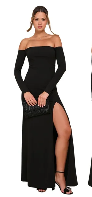 Lulus Alluring Sophistication Black Off-the-Shoulder Maxi Dress size Large NWT thumbnail 1
