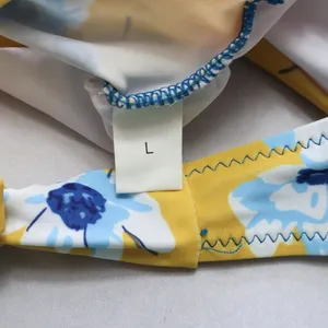 Yellow Floral Padded Halter Tie‎ Knot Boho Swim Sports Bra Bikini Top L Large thumbnail 6