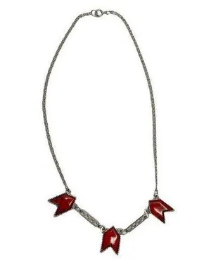 Red Faux Turquoise Triple Arrow Snail Chain Boho Tribal Necklace thumbnail 1