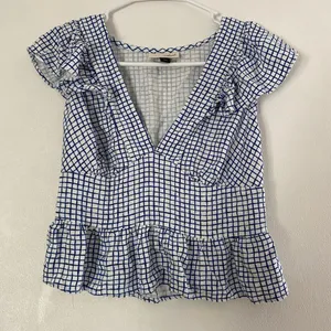 Universal Threads Blue Check Ruffle Peplum Top Small thumbnail 2