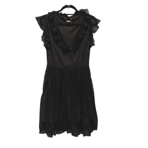 Amelia Toro Dress Womens 6 Black Goth Romantic Ruffle V-Neck Pleated Fit & Flare thumbnail 3