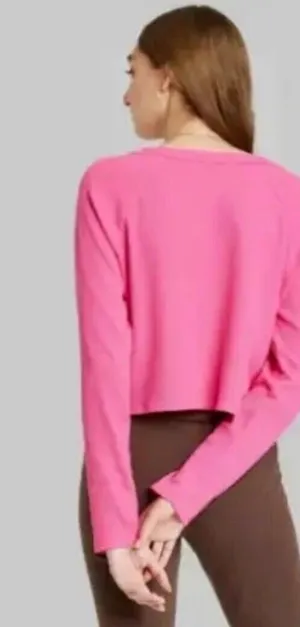 Wild Fable Pink Solid Knit V-Neck Long Sleeve Pullover Sweater Juniors S thumbnail 2