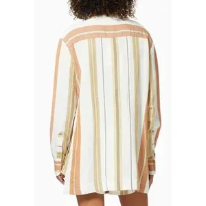 Shona Joy Women Suzana‎ Linen Button Front Tunic Shirt Medium Striped Resort thumbnail 4