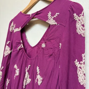Free People Embroidered Mini Dress‎ V Neck Cutout Back Long Sleeve Pockets XS thumbnail 6