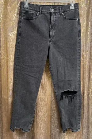 Express Black Gray Super High Waisted Distressed Mom Jeans Size 10 thumbnail 1