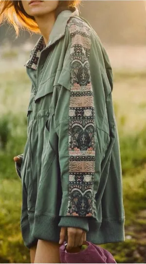 NWOT Free People FP Movement She Fly Jacket - green combo - Small thumbnail 1