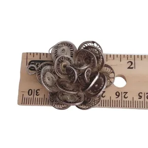 Vintage Handmade Sterling Silver Vintage Dark Tone Filigree Flower Motif Pendant thumbnail 5