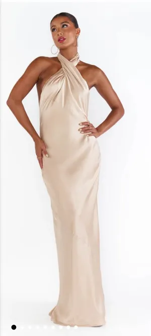 Show Me Your Mumu Jasmine Halter Maxi Bridesmaid Dress Champagne S thumbnail 1