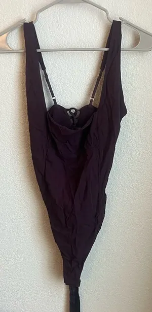 Free People Dark Purple Lace Back Bodysuit thumbnail 1