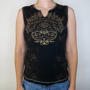 Y2K Harley Davidson Cheetah Gold Sparkly Tank Top Black Size L thumbnail 3