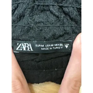 Zara Black Rib Knit Ruffle Mock Neck Half Sleeve Mini Shift Sweater Dress Size M thumbnail 3