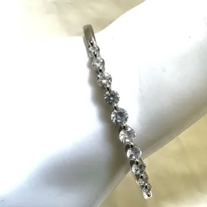 Rhodium plated cubic zirconia hinged bangle bracelet thumbnail 4