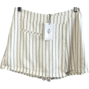 NWT Stradivarius Linen Look Wrap Detail Rustic Stripe Mini Skort Skirt‎ Large thumbnail 1