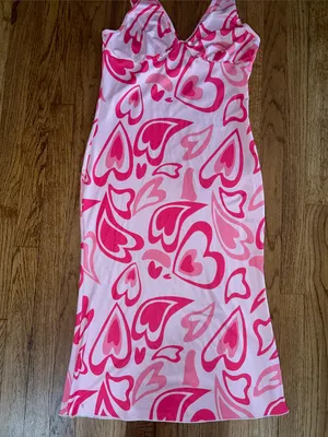 SheIn Love Sign Pink Retro Heart Halter Midi Dress NWOT size Medium thumbnail 6