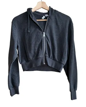 H&M Divided Cropped Zip Up Hoodie Small Dark Gray Womens Fleece Sweatshirt thumbnail 1