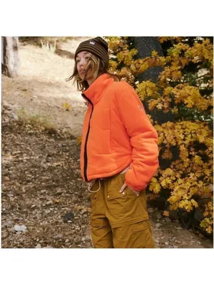 FP MOVEMENT Free People Neon Orange Puffer Fleece Jacket Cropped Insulated Sz L thumbnail 4
