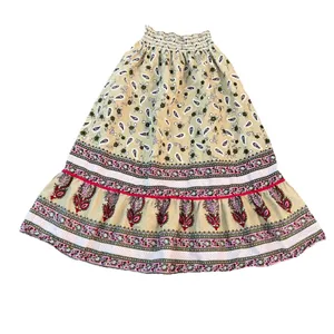 Planet Gold Maxi Skirt Medium Smocked Waist Paisley Cream‎ Pink Green thumbnail 2
