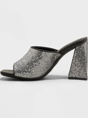 NWT A New Day Women's Vira Mule Heels Silver Shimmer Shiny Sz 6 thumbnail 3