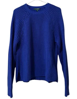 Lauren Ralph Lauren Women’s Large‎ Knit Cotton Crewneck Sweater Blue Office City thumbnail 1