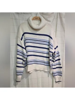 Madewell Ribbed Cotton Turtleneck Sweater in Stripe thumbnail 3