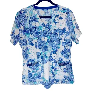 Carhartt Cross Flex Floral Two Pocket V Neck Scrub Top Size L thumbnail 1