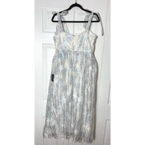 Lulus White Baby Blue Floral Burnout Tie-Strap Sweetheart Midi Dress Size M thumbnail 8