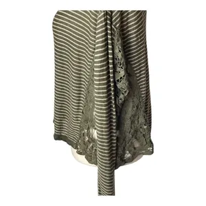 Free People Olive Green Stripe Crochet Sides Linen Blend Long Sleeve Top Size XS thumbnail 5