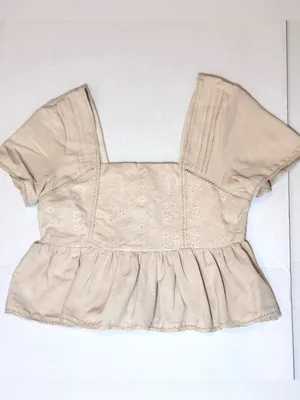 Midnight sky Cream Linen Blend Eyelet Peplum Top S Square Neck Cottagecore Coquette Prairie thumbnail 8
